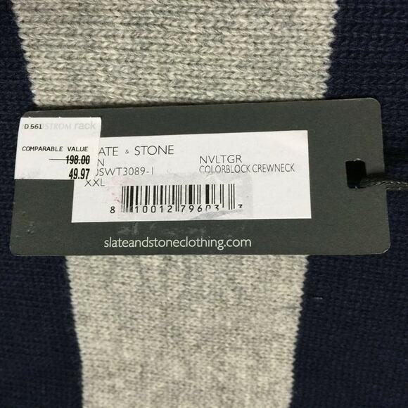 Slate & Stone Pullover Sweater Long Sleeves Crew Neck Blue/Cream XX-Large NEW - Picture 3 of 3